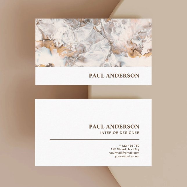 Brown White Paint Abstract Elegant Pattern Business Card (Creator Uploaded)