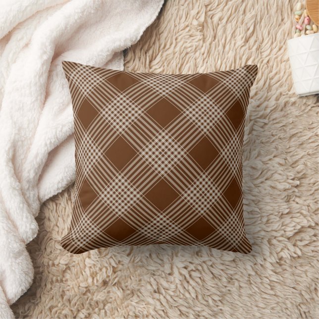 Brown & White Plaid Throw Pillow  (Blanket)