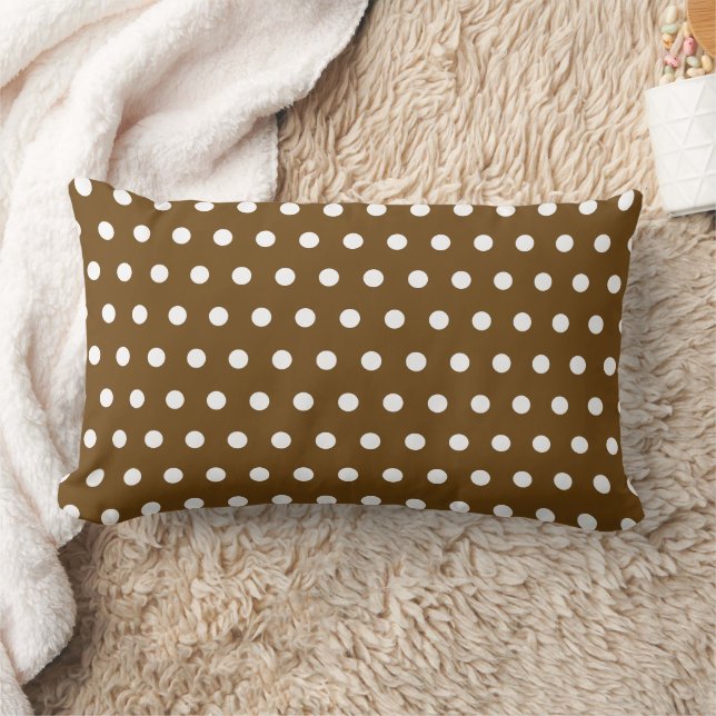 BROWN WHITE POLKA DOT CUSTOMIZED STYLISH SIMPLE LUMBAR CUSHION (Blanket)