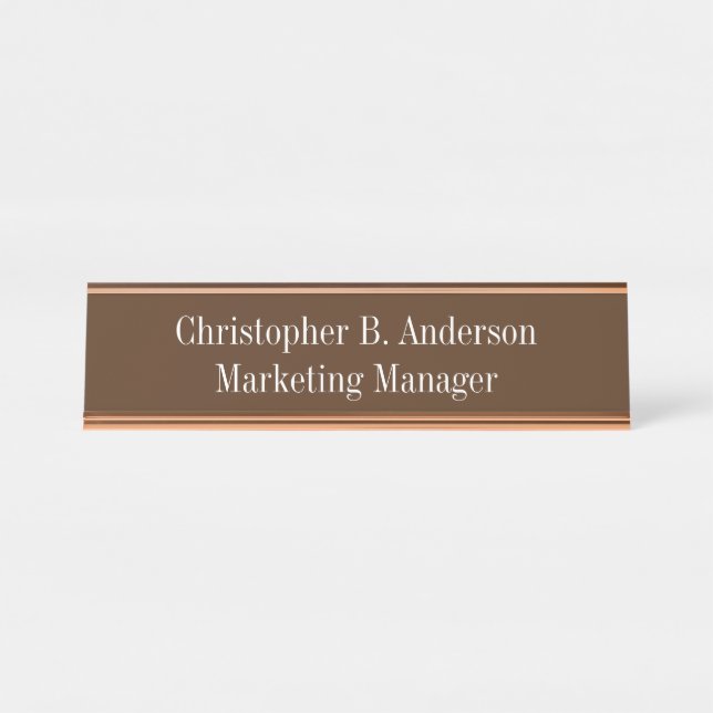 Brown White Professional Business Corporate Desk Name Plate (Front)
