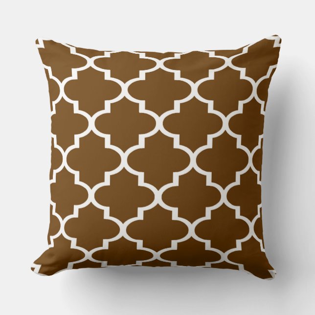 Brown White Quatrefoil Lattice Pillow (Front)