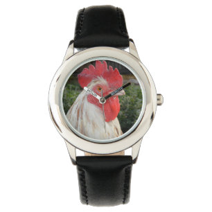 Brown White Rooster Face, Kids Leather Watch. Watch