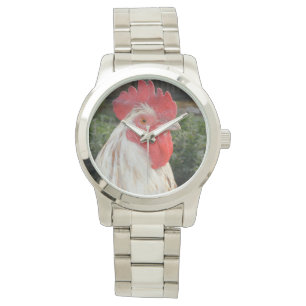 Brown White Rooster Face, Large Unisex Watch. Watch