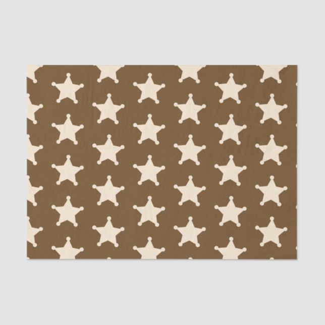 Brown White Sheriff Cowboy Stars Rustic Farmer Tissue Paper (Front)