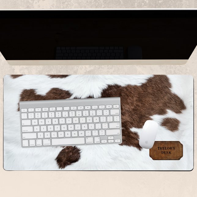 Brown White Spotted Faux Cow Fur and Leather  Desk Mat (Creator Uploaded)
