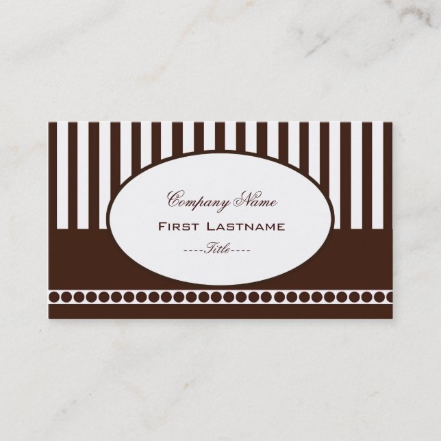 Brown & White Stripe Business Card (Front)