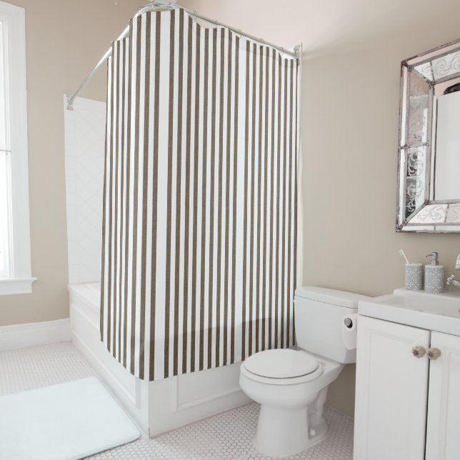 Brown & White Stripe Shower Curtain (In Situ)