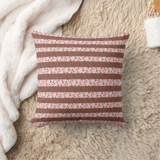 Brown & White Stripe Throw Pillow Red Hearts Love 