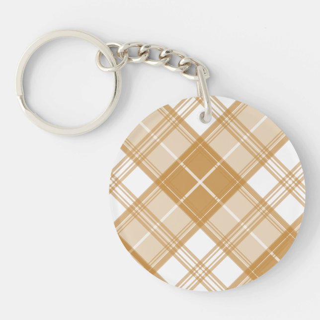 Brown White Tartan Pattern yxm0uat9 Key Ring (Front)