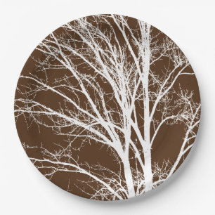 Brown White Tree Branches Paper Plate