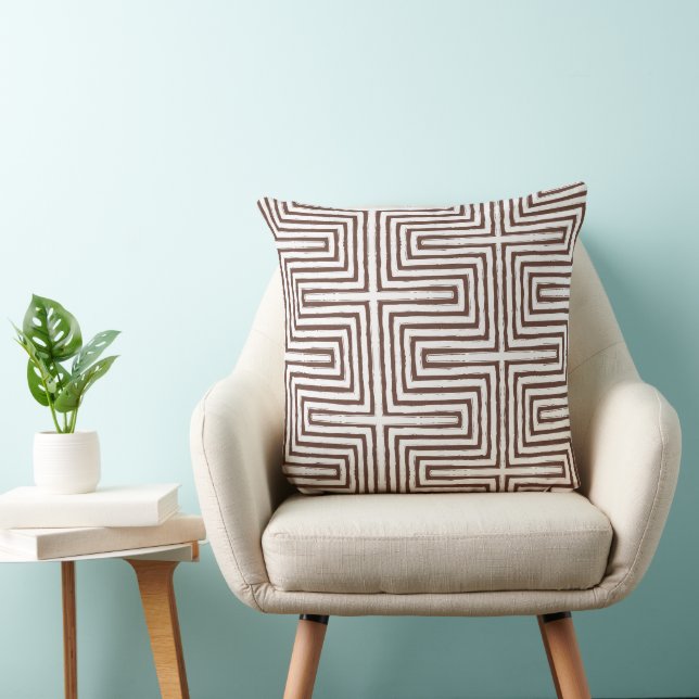 brown white Tribal Maze Mud Cloth Pattern Cushion (Chair)