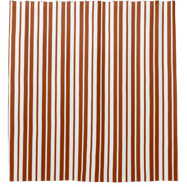 Brown White Vertical Stripes Pattern Shower Curtain (Front)