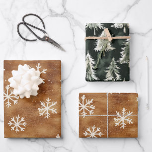 Brown White Winter Snowflakes Christmas Wrapping Paper Sheet