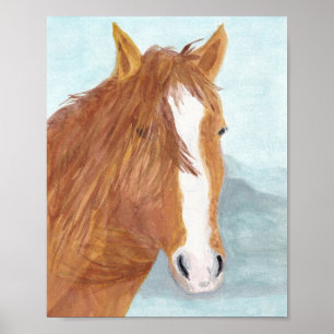 Brown Wild Horse Blue Mountain Lake - acrylic.  Poster