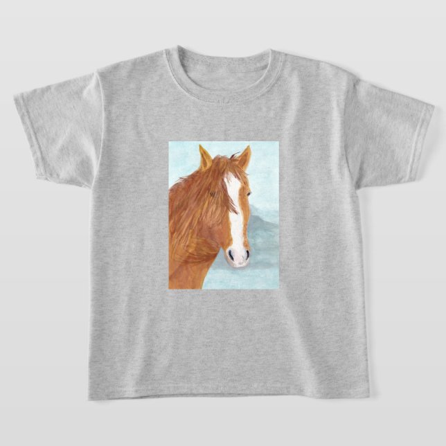 Brown Wild Horse Blue Mountain Lake - acrylic.   T-Shirt (Laydown)