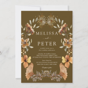 Brown Wildflower Wedding Invitation