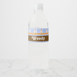 Brown windmills with red roofs pattern water bottle label