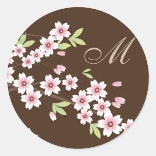 Brown with Pink Cherry Blossom Envelope Seals