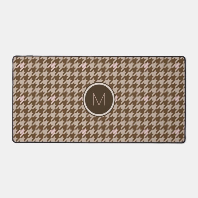 Brown with Rose Gold Accent Houndstooth Desk Mat (Front)