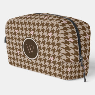 Brown with Rose Gold Accent Houndstooth Dopp Kit
