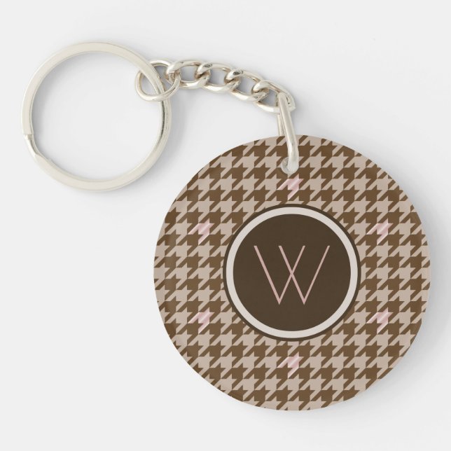 Brown with Rose Gold Accent Houndstooth Keychain (Front)