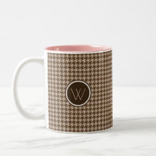 Brown with Rose Gold Accent Houndstooth Mug
