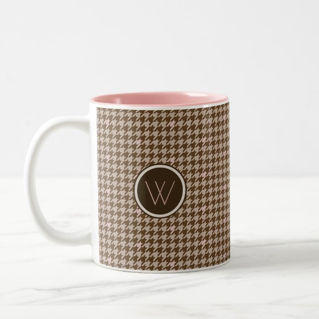Brown with Rose Gold Accent Houndstooth Mug (Left)