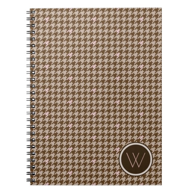 Brown with Rose Gold Accent Houndstooth Notebook (Front)