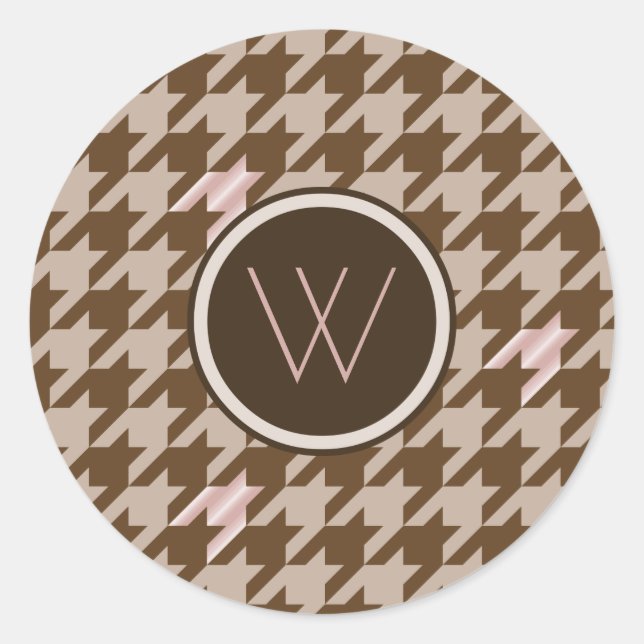 Brown with Rose Gold Accent Houndstooth Sticker (Front)