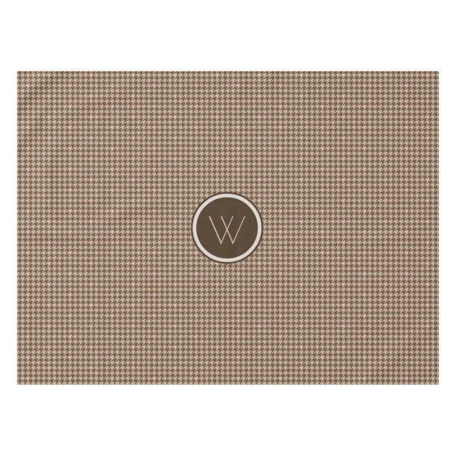 Brown with Rose Gold Accent Houndstooth Tablecloth (Front (Horizontal))
