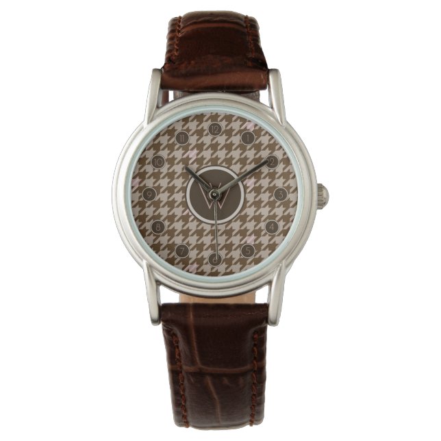 Brown with Rose Gold Accent Houndstooth Watch (Front)