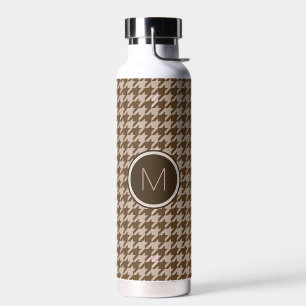 Brown with Rose Gold Accent Houndstooth Water Bottle