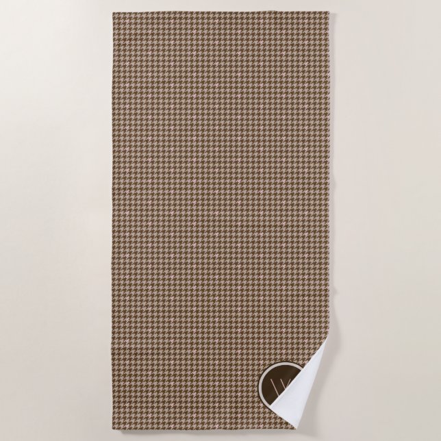Brown with Rose Gold Houndstooth Beach Towel (Front)