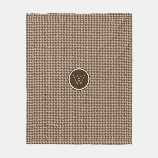 Brown with Rose Gold Houndstooth Fleece Blanket (Front)