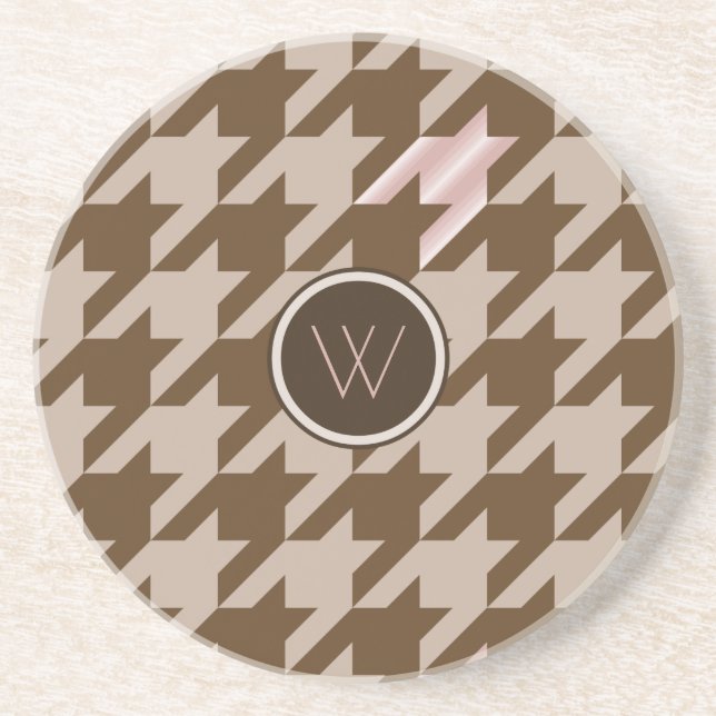 Brown with Rose Gold Houndstooth Sandstone Coaster (Front)
