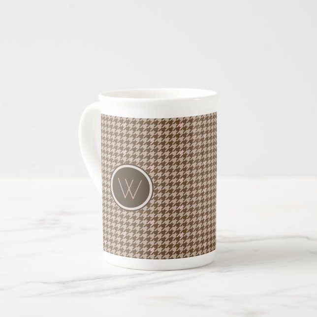 Brown with Rose Gold Houndstooth Speciality Mug (Front Left)