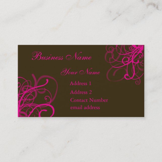 Brown with vibrant pink swirls business card (Front)