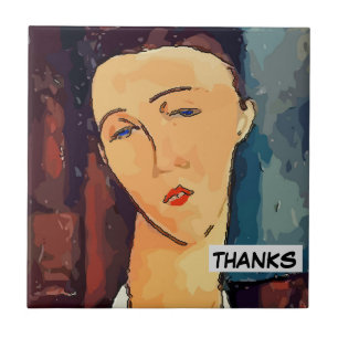 Brown Woman Abstract Tile, add text Tile