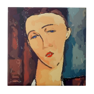 Brown Woman Abstract Tile, add text Tile