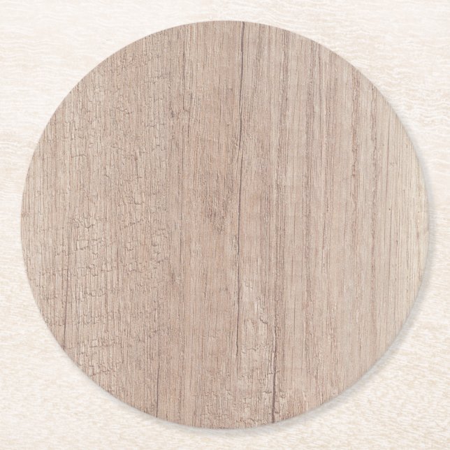 Brown Wood Board Look Blank Elegant Template Round Paper Coaster (Front)