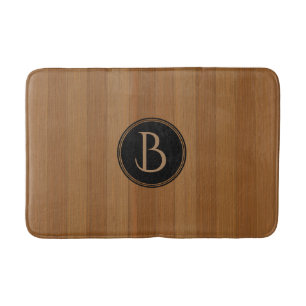 Brown Wood Boards Pattern With Monogram Bath Mat