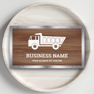 Brown Wood Grain Construction Hauling Dump Truck Business Card