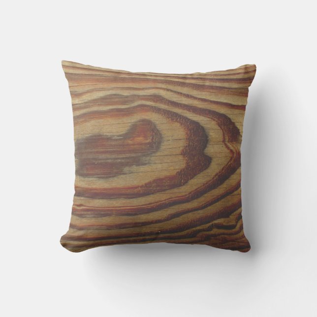 Brown Wood grain swirl  solid coloured back Cushion (Front)
