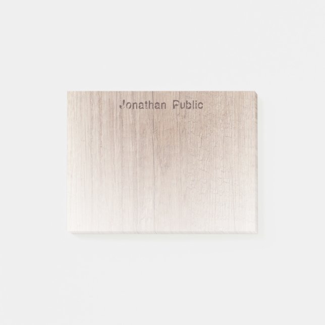 Brown Wood Look Template Stylish Distressed Text Post-it Notes (Front)