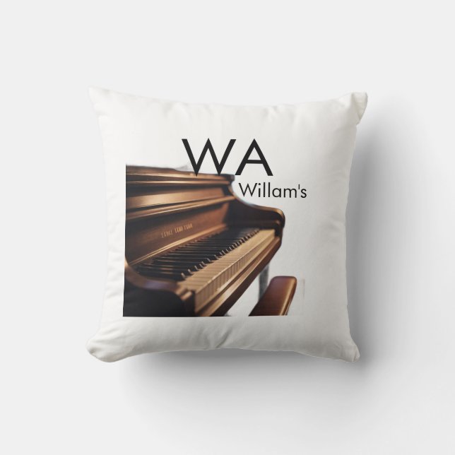 Brown wood piano table keys monogram name  cushion (Front)
