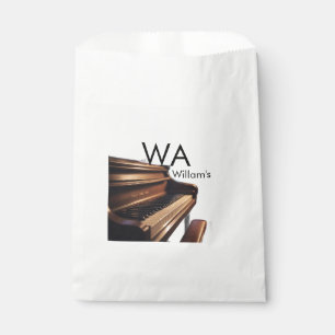 Brown wood piano table keys monogram name  favour bags