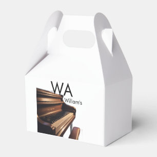 Brown wood piano table keys monogram name favour box