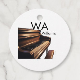 Brown wood piano table keys monogram name  favour tags