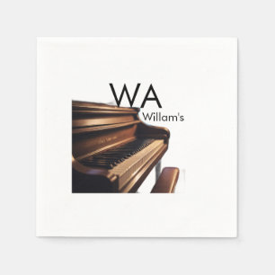 Brown wood piano table keys monogram name napkin