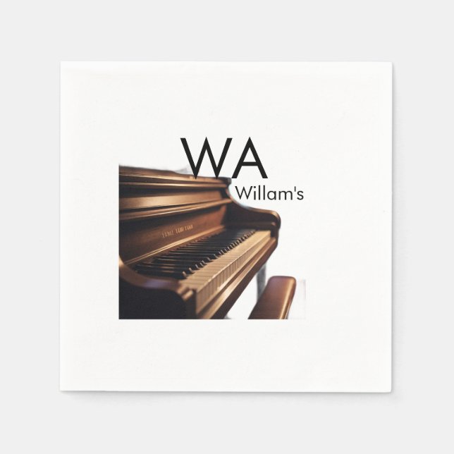 Brown wood piano table keys monogram name  napkin (Front)